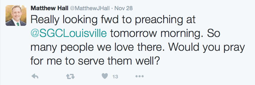 2015-12-10 Matthew Hall looking forward to preaching at SG Louisville